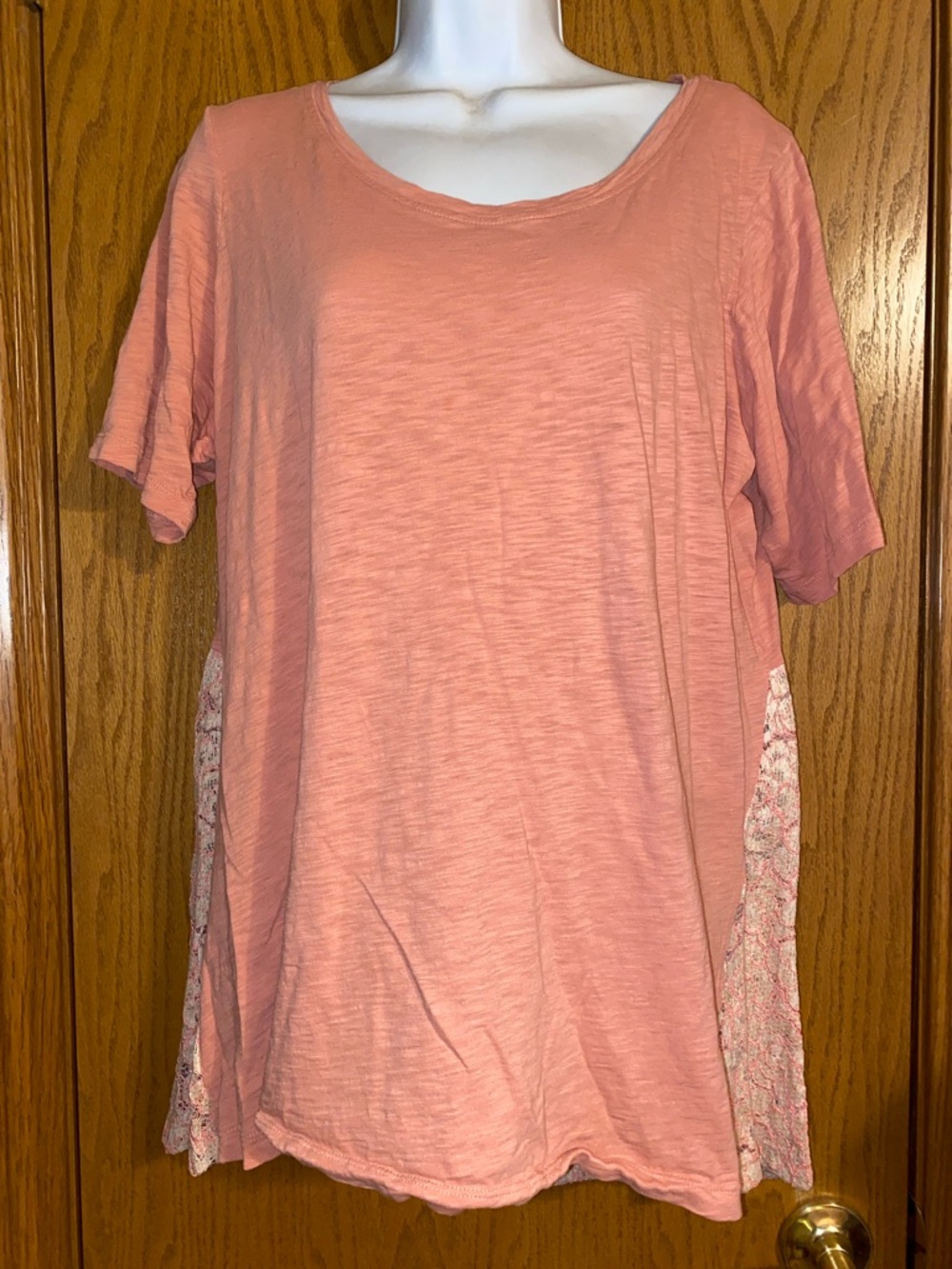 LOGO by Lori Goldstein Peach Short-Sleeve Scoop Neck Top with Floral Side Panels